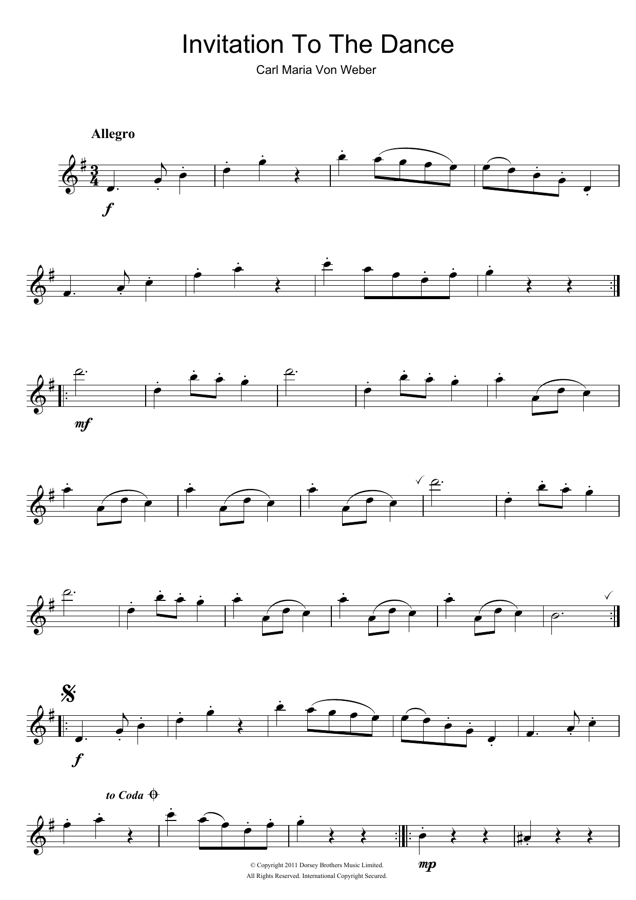 Carl Maria von Weber Invitation To The Dance, Rondeau Brillant, Op.65 Sheet Music Notes & Chords for Clarinet - Download or Print PDF