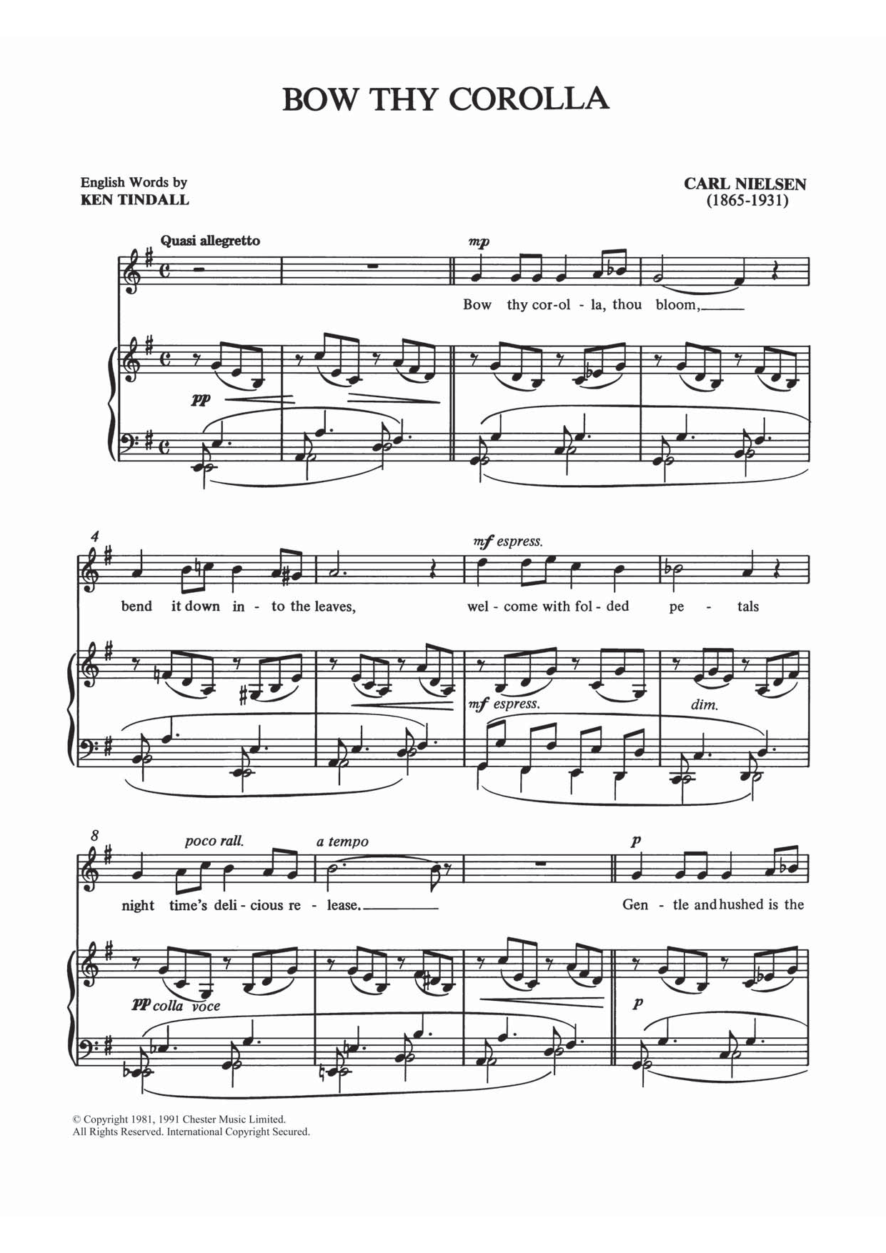 Carl Nielsen Bow Thy Corolla Sheet Music Notes & Chords for Piano & Vocal - Download or Print PDF