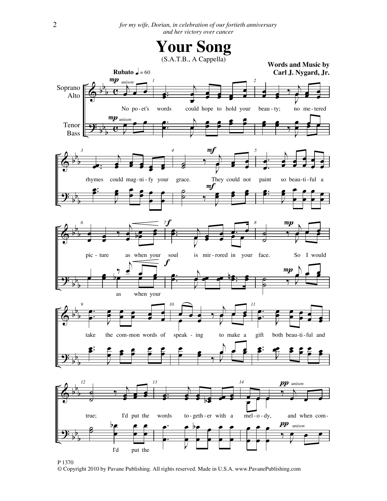 Carl Nygard, Jr. Your Song Sheet Music Notes & Chords for SATB Choir - Download or Print PDF