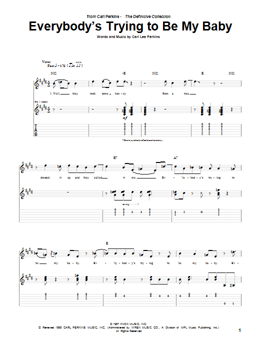 Carl Perkins Everybody's Trying To Be My Baby Sheet Music Notes & Chords for Guitar Tab - Download or Print PDF