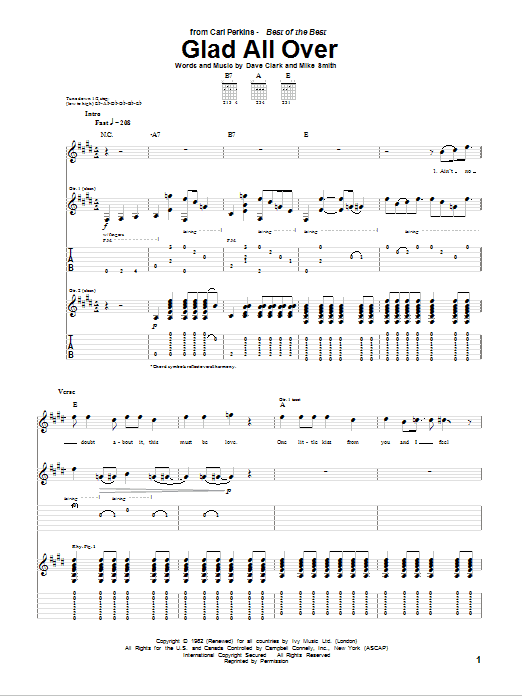 Carl Perkins Glad All Over Sheet Music Notes & Chords for Guitar Tab - Download or Print PDF