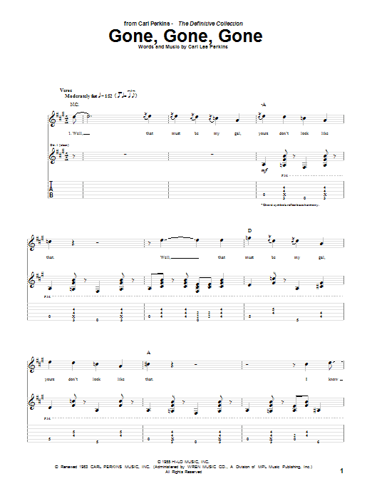Carl Perkins Gone, Gone, Gone Sheet Music Notes & Chords for Guitar Tab - Download or Print PDF