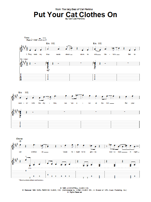 Carl Perkins Put Your Cat Clothes On Sheet Music Notes & Chords for Guitar Tab - Download or Print PDF