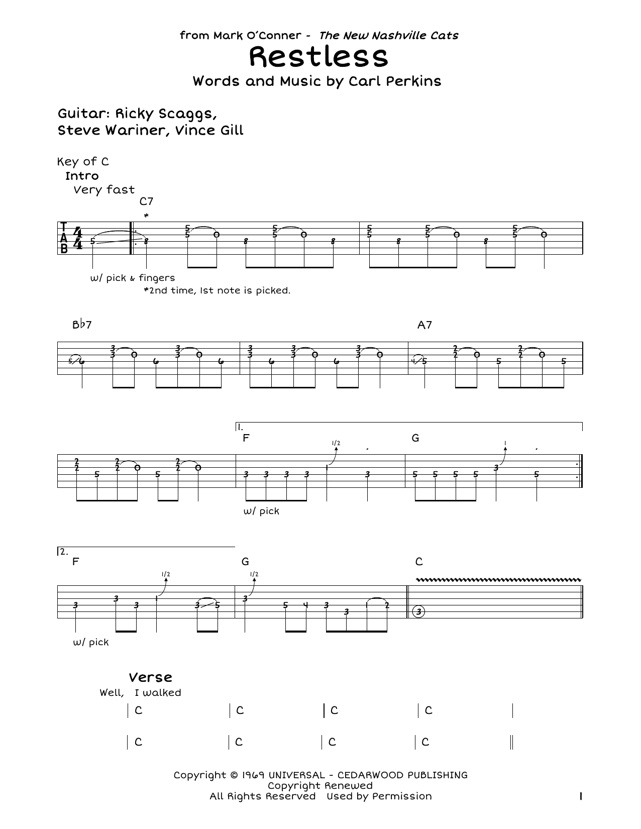 Carl Perkins Restless Sheet Music Notes & Chords for Guitar Tab - Download or Print PDF