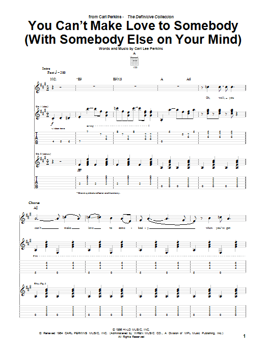 Carl Perkins You Can't Make Love To Somebody (With Somebody Else On Your Mind) Sheet Music Notes & Chords for Guitar Tab - Download or Print PDF
