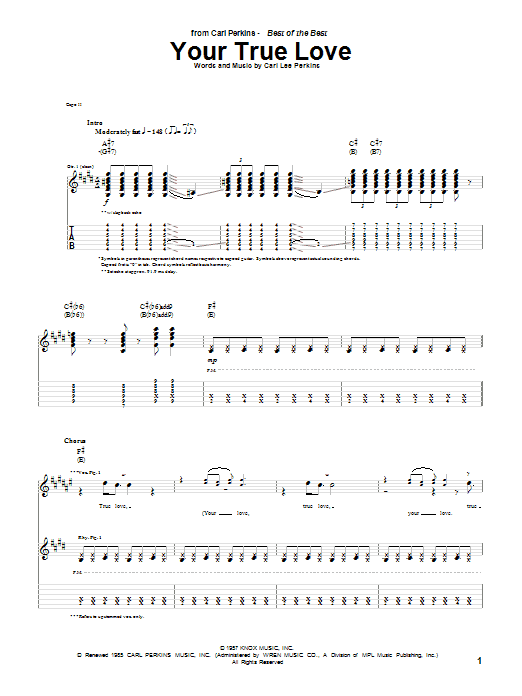 Carl Perkins Your True Love Sheet Music Notes & Chords for Guitar Tab - Download or Print PDF