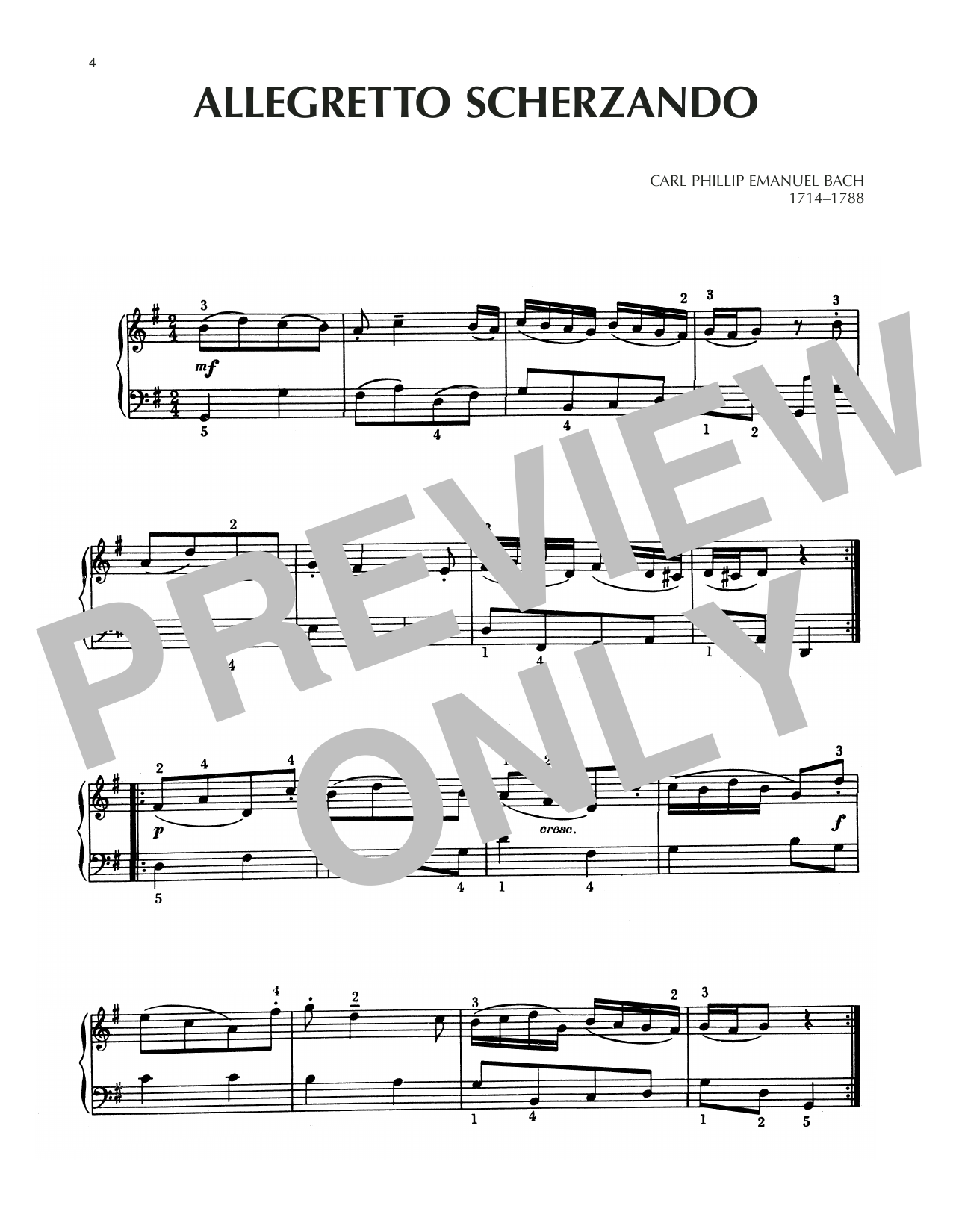 Carl Philipp Emanuel Bach Allegretto Scherzando Sheet Music Notes & Chords for Piano Solo - Download or Print PDF