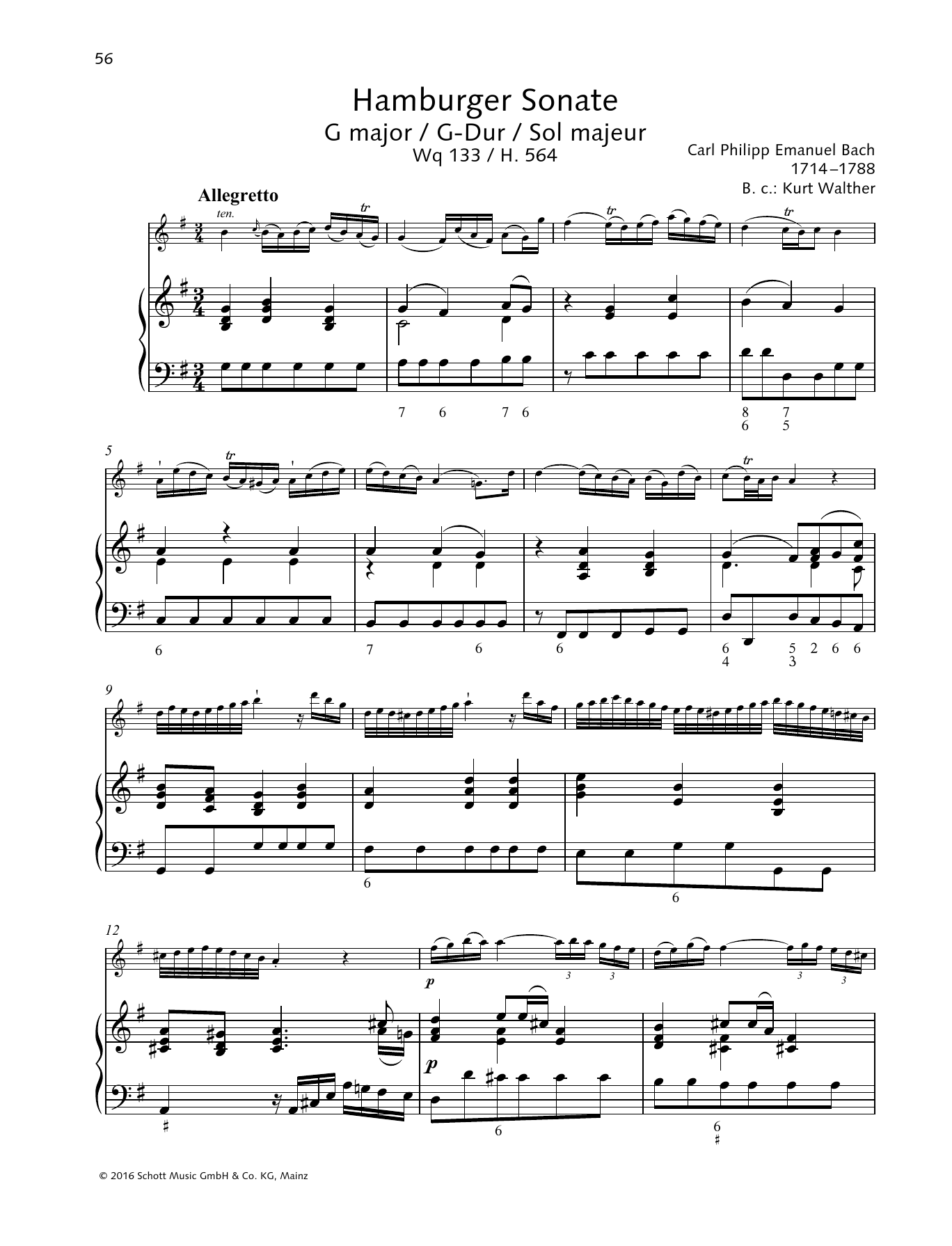 Carl Philipp Emanuel Bach Hamburger Sonate Sheet Music Notes & Chords for Woodwind Solo - Download or Print PDF