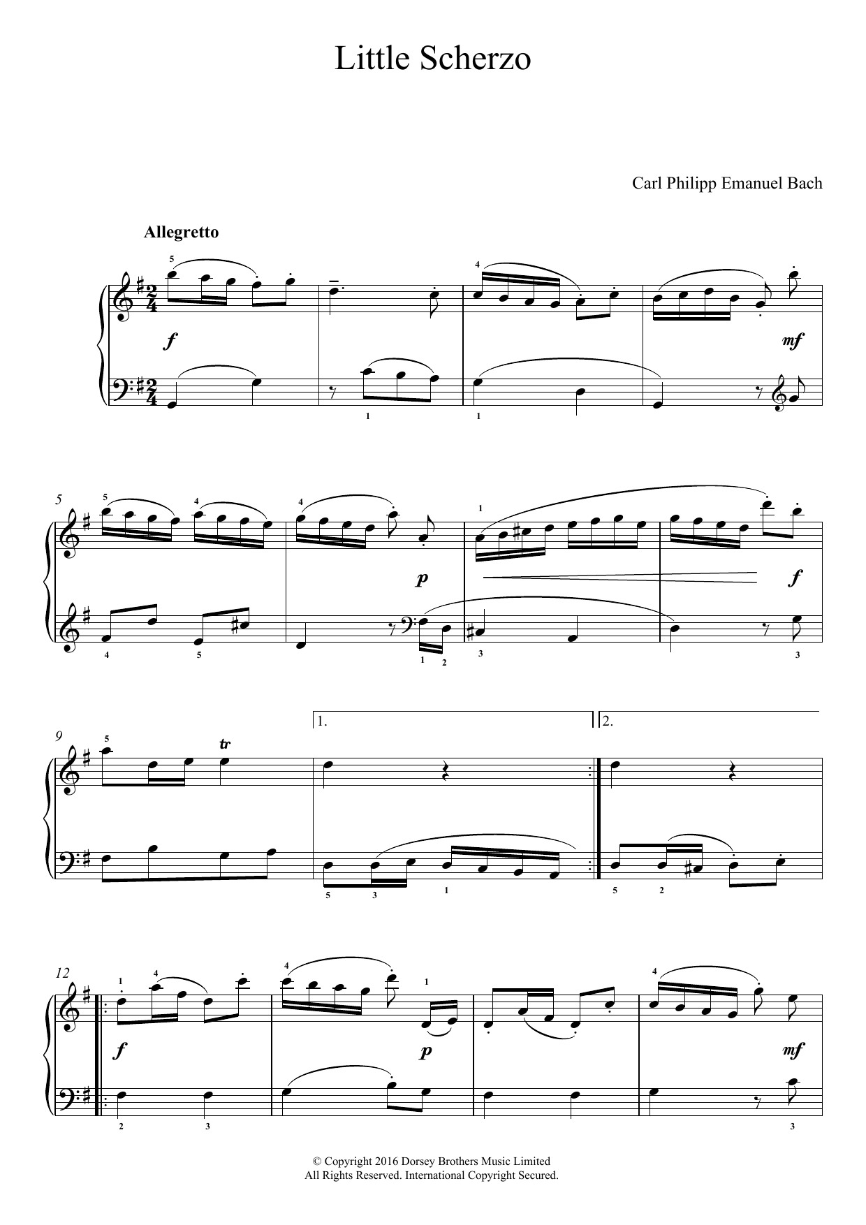 Carl Philipp Emanuel Bach Little Scherzo Sheet Music Notes & Chords for Easy Piano - Download or Print PDF