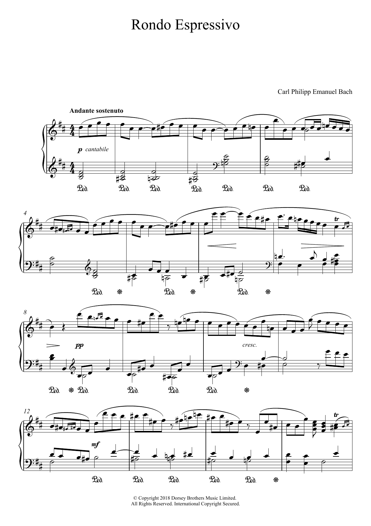 Carl Philipp Emanuel Bach Rondo Espressivo Sheet Music Notes & Chords for Piano - Download or Print PDF