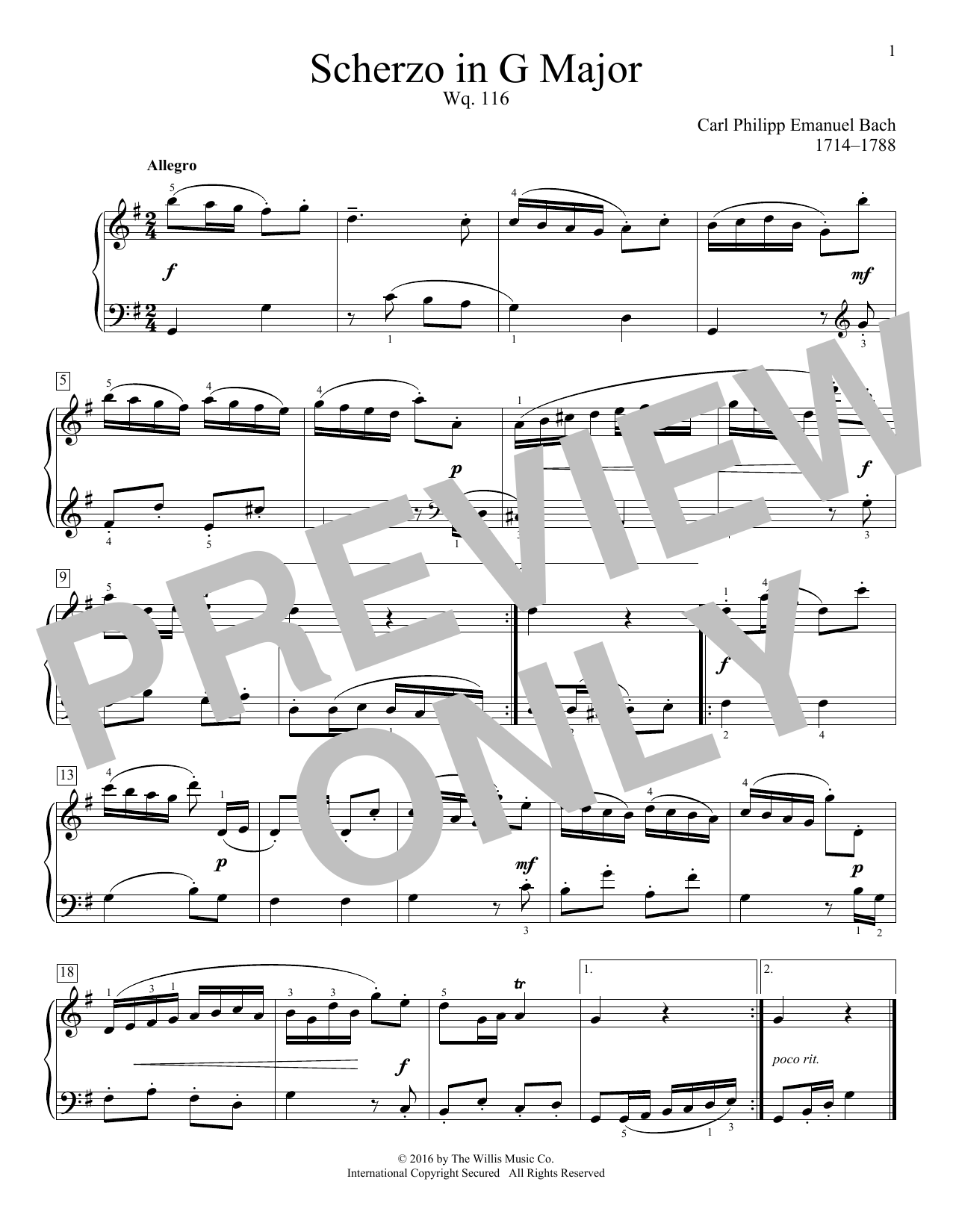 Carl Philipp Emanuel Bach Scherzo In G Major, Wq. 116 Sheet Music Notes & Chords for Educational Piano - Download or Print PDF