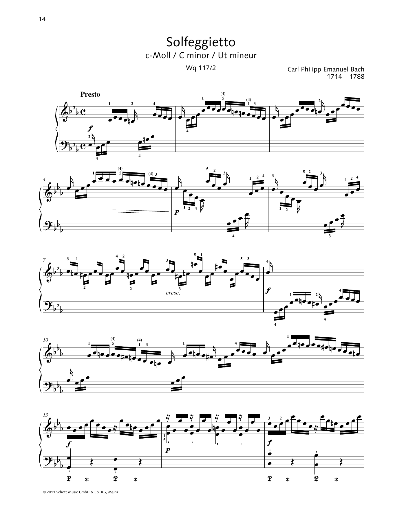 Carl Philipp Emanuel Bach Solfeggietto C minor Sheet Music Notes & Chords for Piano Solo - Download or Print PDF