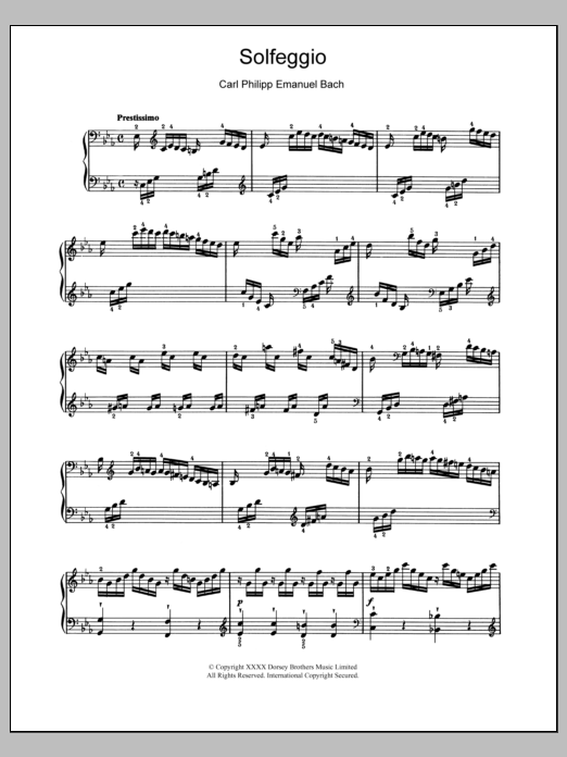 Carl Philipp Emanuel Bach Solfeggio Sheet Music Notes & Chords for Piano - Download or Print PDF
