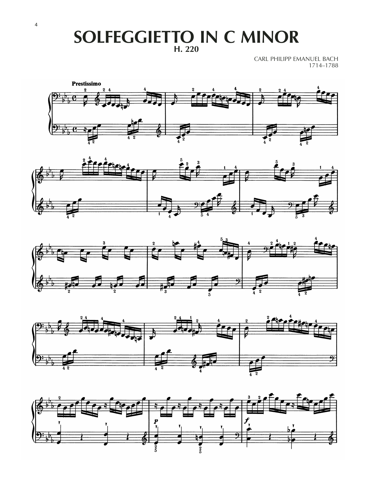 Carl Philipp Emanuel Bach Solfegietto In C Minor, H. 220 Sheet Music Notes & Chords for Piano Solo - Download or Print PDF