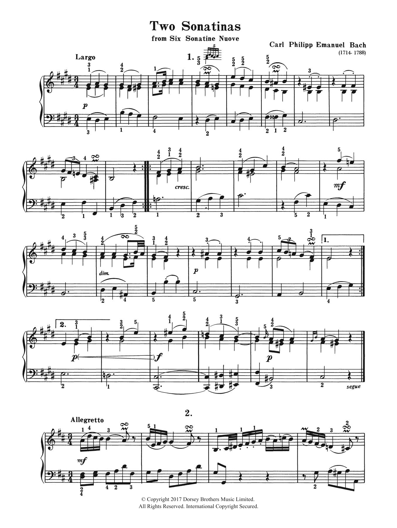 Carl Philipp Emanuel Bach Two Sonatinas (From Six Sonatine Nuove) Sheet Music Notes & Chords for Piano - Download or Print PDF