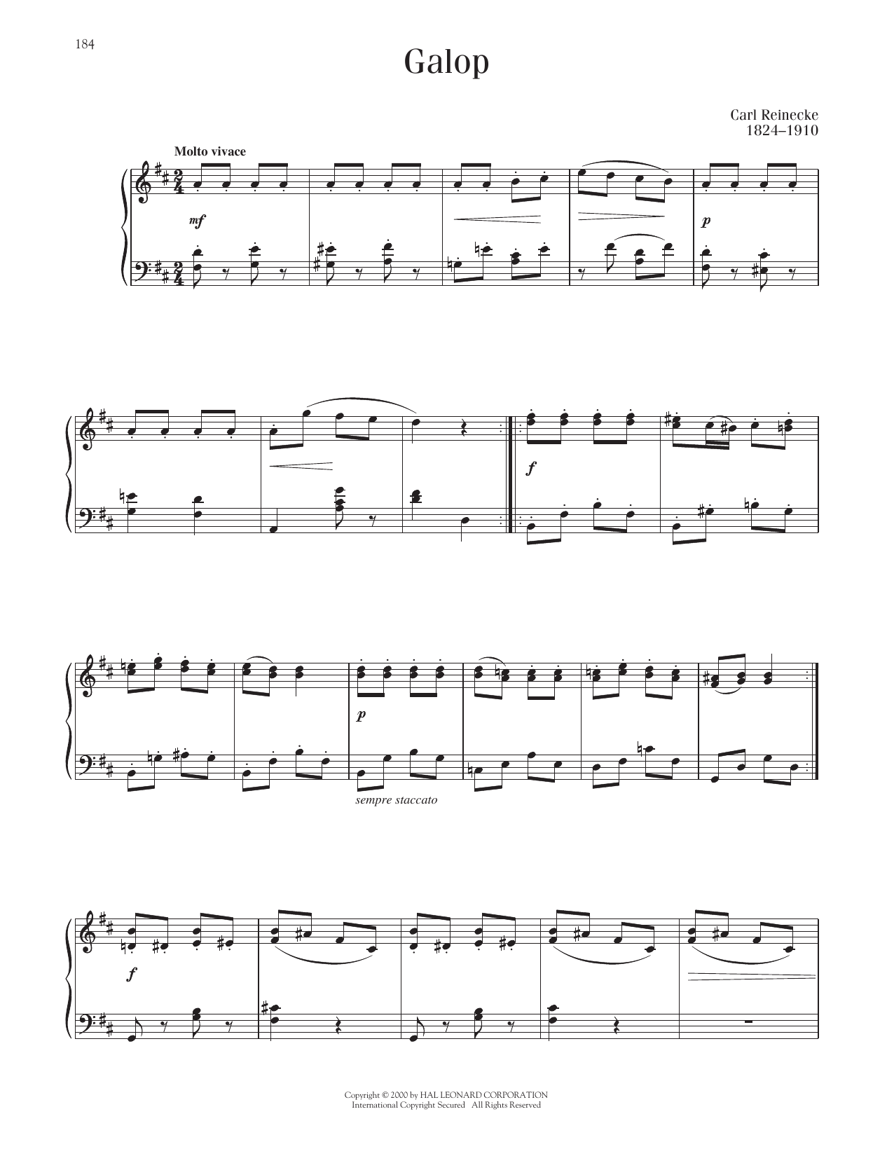 Carl Reinecke Galop Sheet Music Notes & Chords for Piano Solo - Download or Print PDF