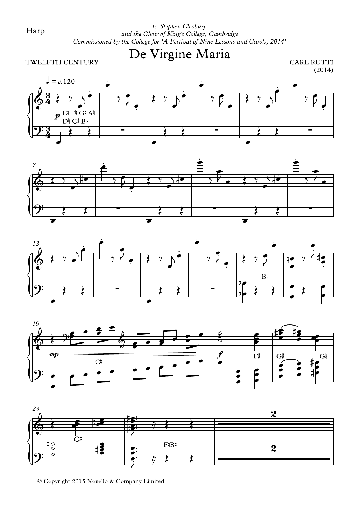 Carl Rütti De Virgine Maria (SATB and harp version) - Harp part Sheet Music Notes & Chords for Choir Instrumental Pak - Download or Print PDF Carl Rütti De Virgine Maria (SATB and harp version) - Harp part Sheet Music Notes & Chords for Choir Instrumental Pak - Download or Print PDF