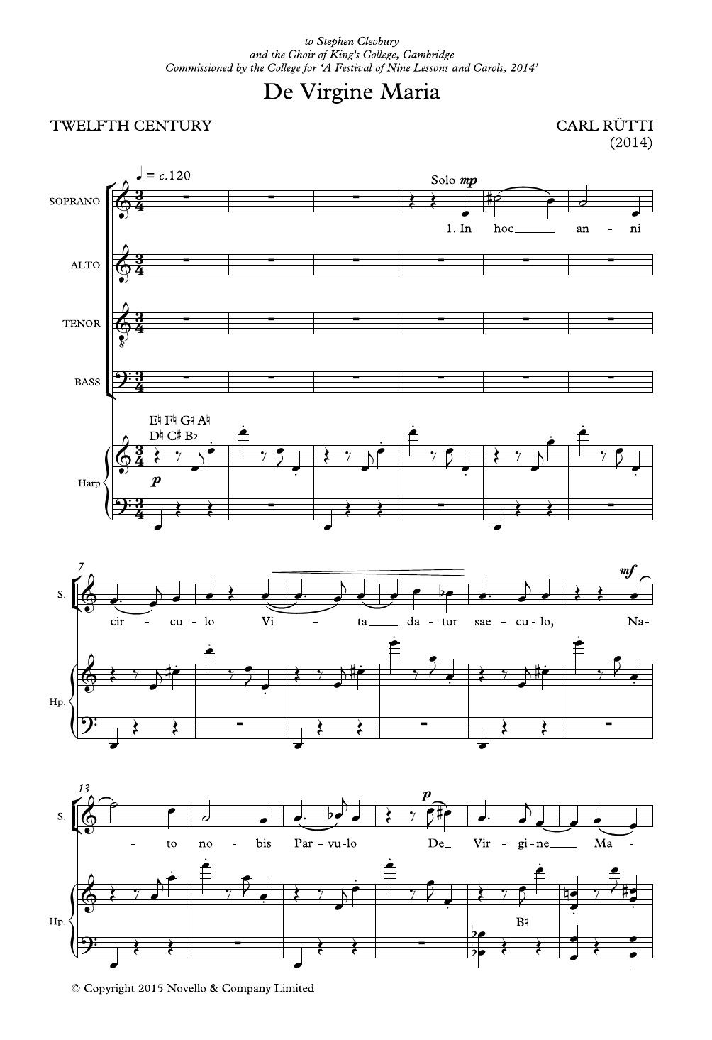 Carl Rütti De Virgine Maria (SATB and harp version) - Score Sheet Music Notes & Chords for SATB Choir - Download or Print PDF Carl Rütti De Virgine Maria (SATB and harp version) - Score Sheet Music Notes & Chords for SATB Choir - Download or Print PDF