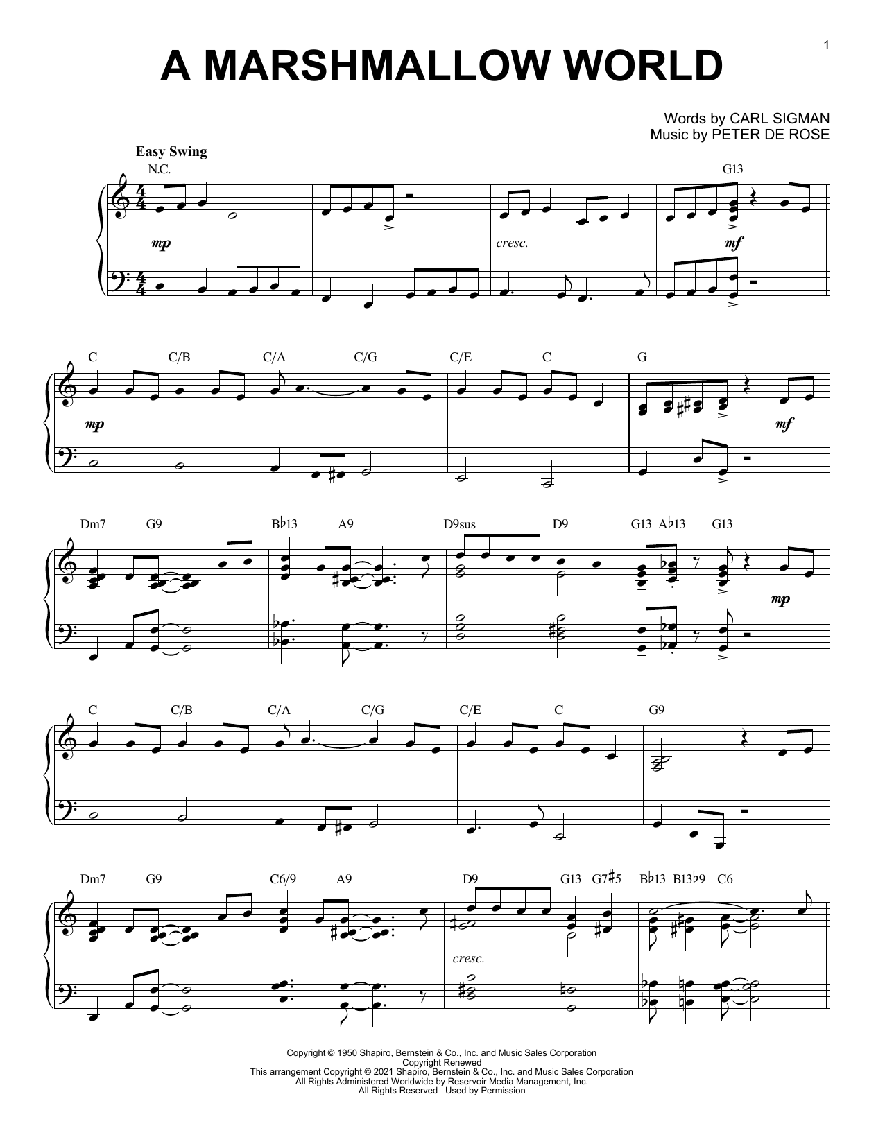 Carl Sigman & Peter De Rose A Marshmallow World [Jazz version] (arr. Brent Edstrom) Sheet Music Notes & Chords for Piano Solo - Download or Print PDF