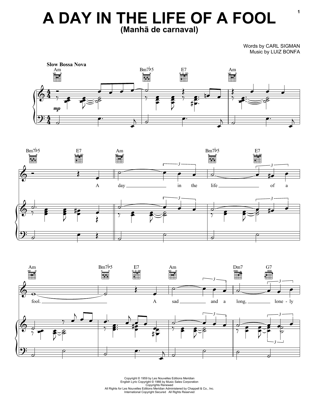 Carl Sigman A Day In The Life Of A Fool (Manha De Carnaval) Sheet Music Notes & Chords for Guitar Tab - Download or Print PDF