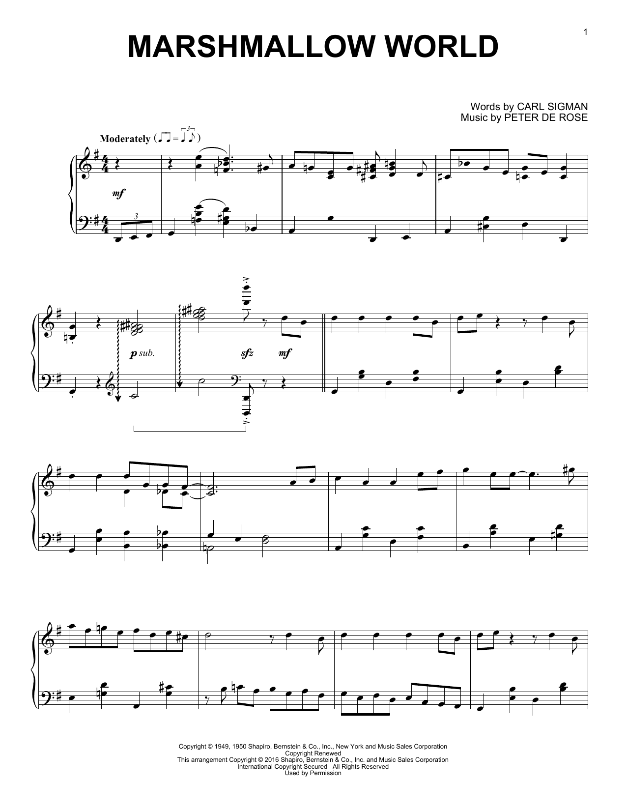 Carl Sigman A Marshmallow World Sheet Music Notes & Chords for Piano - Download or Print PDF