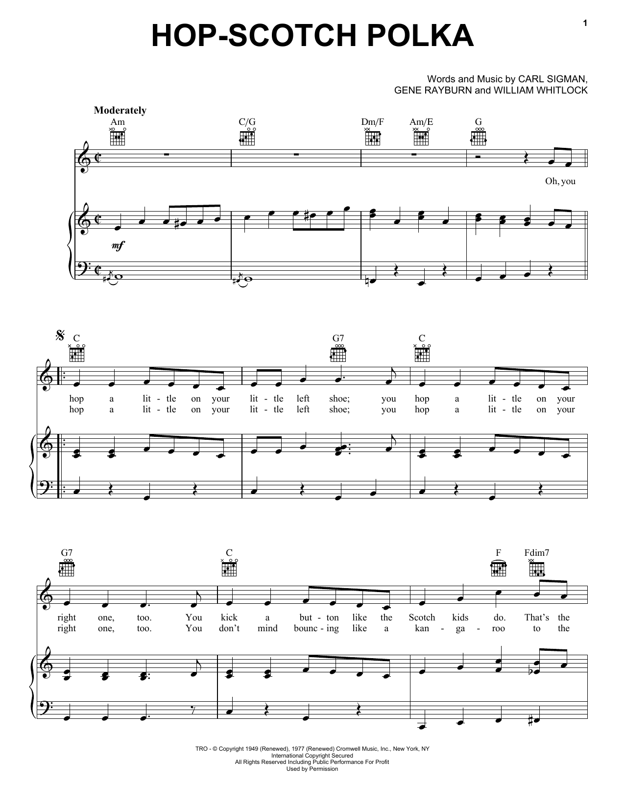 Carl Sigman Hop-scotch Polka Sheet Music Notes & Chords for Piano, Vocal & Guitar (Right-Hand Melody) - Download or Print PDF