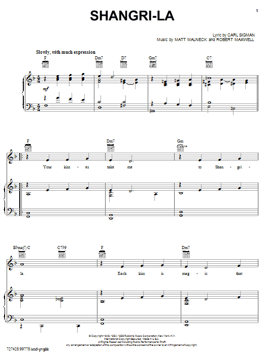 Carl Sigman Shangri-la Sheet Music Notes & Chords for Real Book – Melody & Chords - Download or Print PDF
