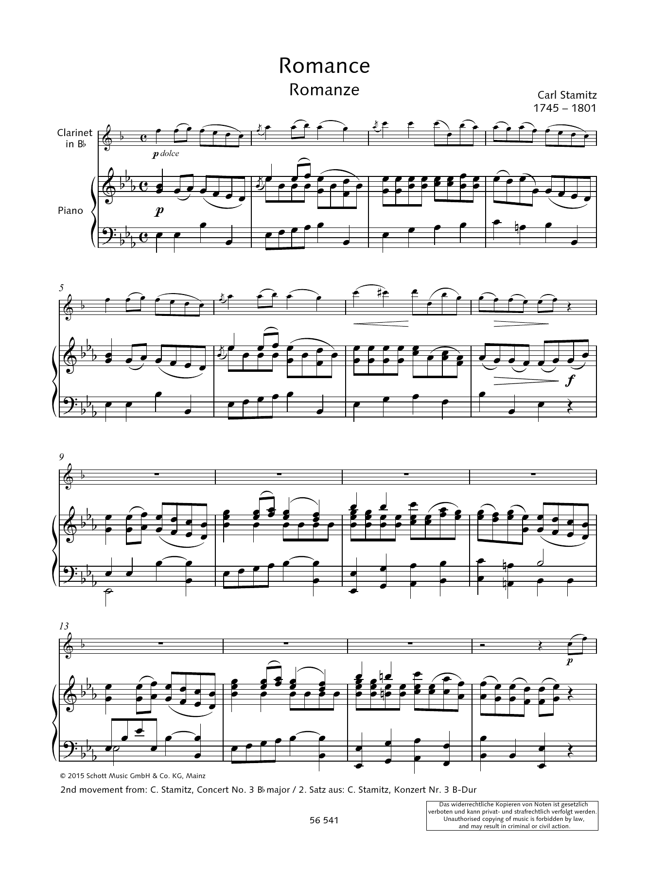 Carl Stamitz Romance Sheet Music Notes & Chords for Woodwind Solo - Download or Print PDF