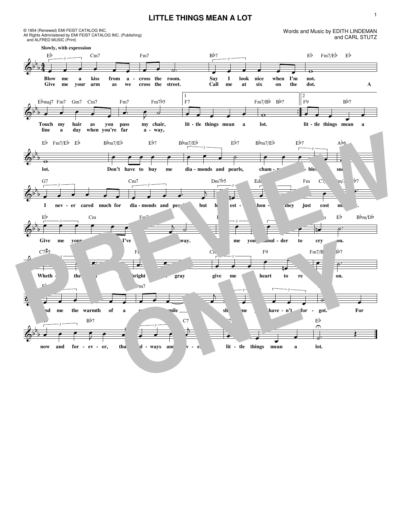 Carl Stutz Little Things Mean A Lot Sheet Music Notes & Chords for Melody Line, Lyrics & Chords - Download or Print PDF