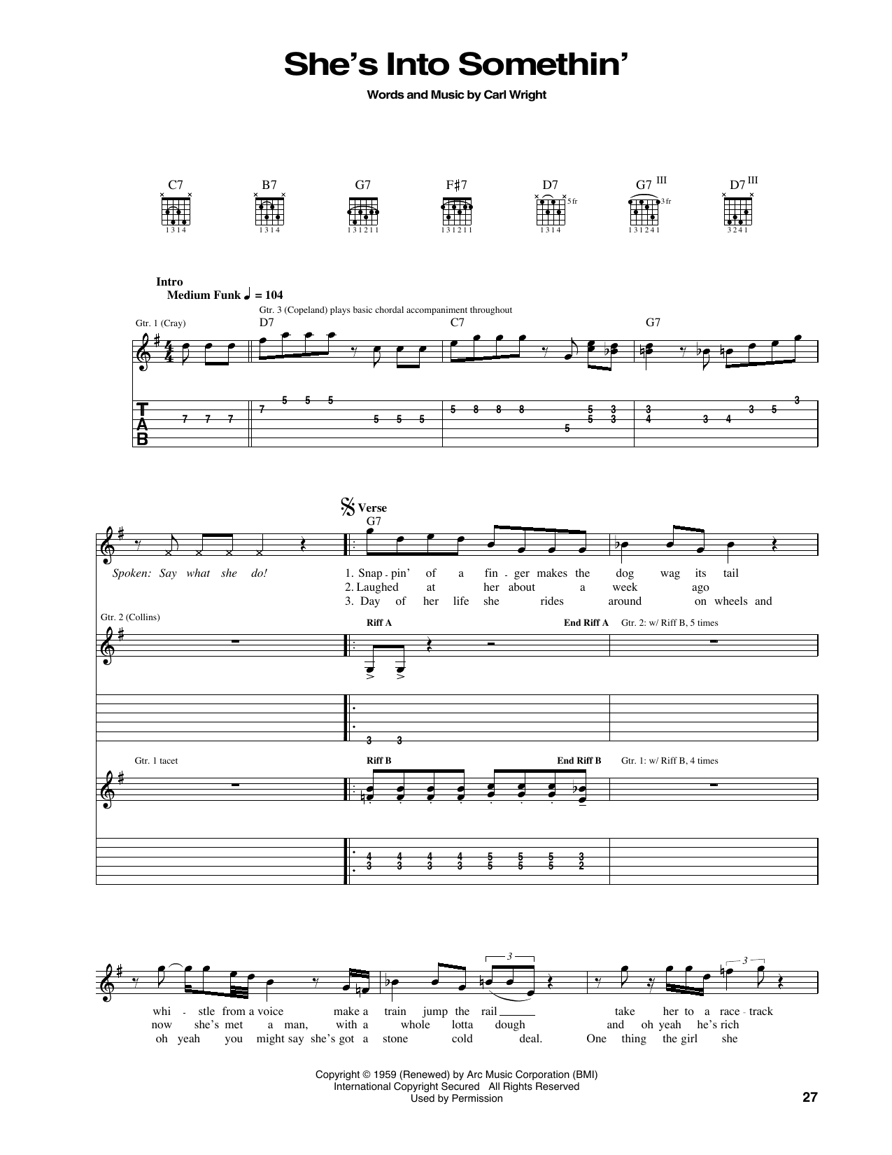 Carl Wright She's Into Somethin' Sheet Music Notes & Chords for Guitar Tab - Download or Print PDF