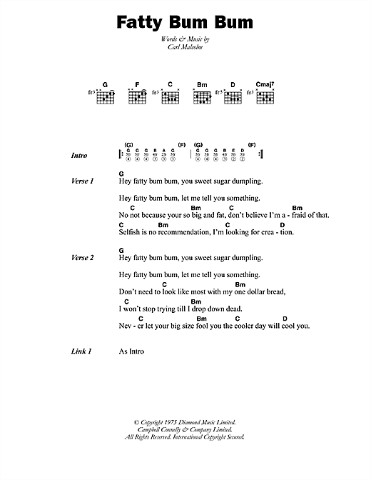 Carl Malcolm Fatty Bum Bum Sheet Music Notes & Chords for Lyrics & Chords - Download or Print PDF