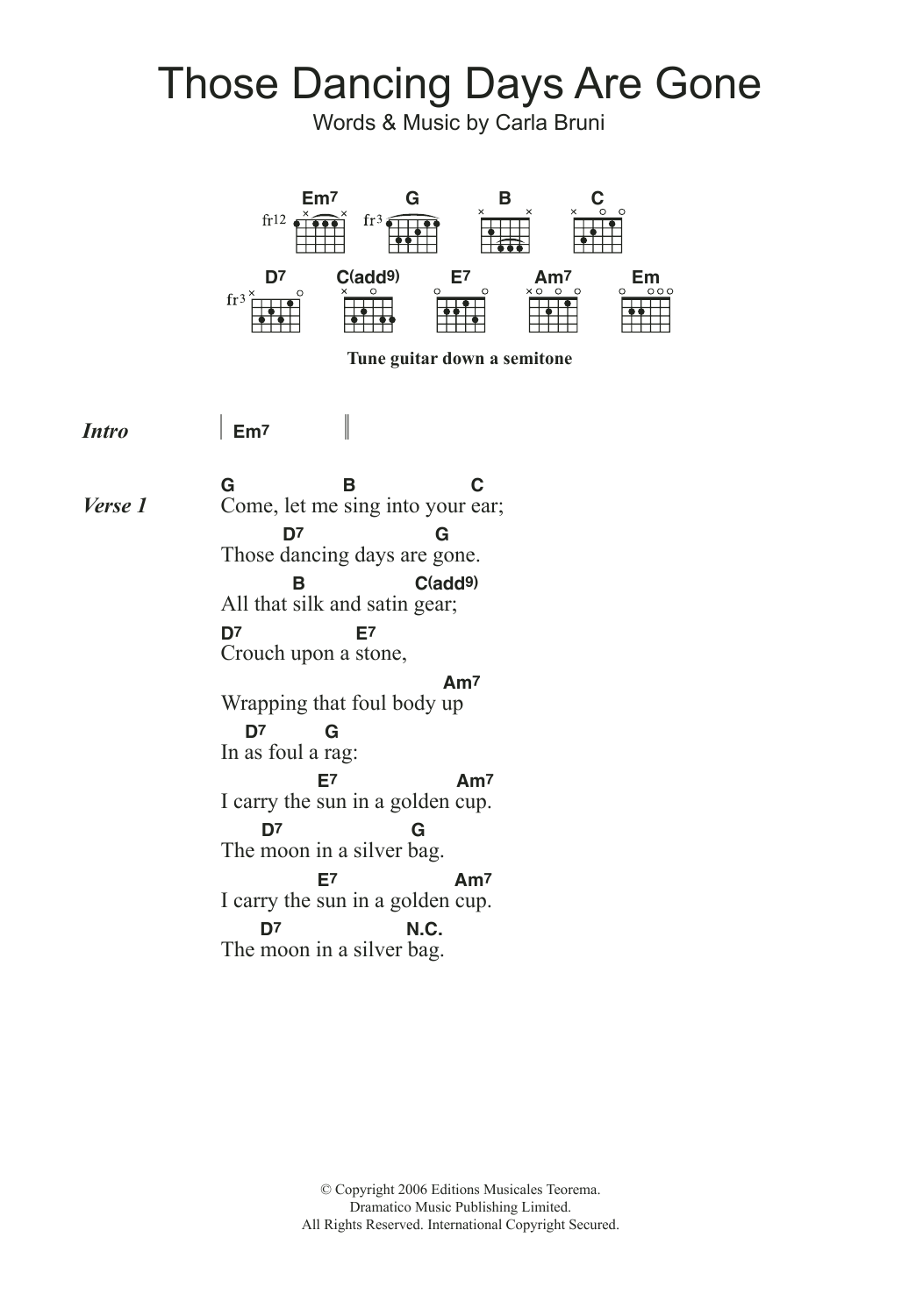 Carla Bruni Those Dancing Days Are Gone Sheet Music Notes & Chords for Lyrics & Chords - Download or Print PDF