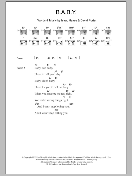 Carla Thomas B.A.B.Y. Sheet Music Notes & Chords for Lyrics & Chords - Download or Print PDF