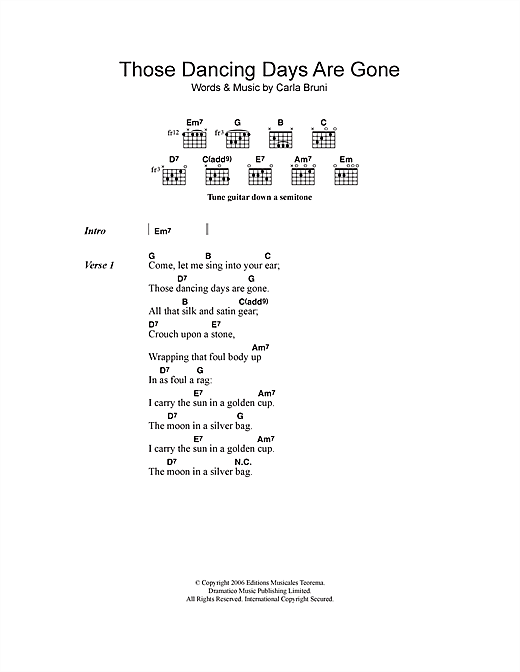Carla Bruni Those Dancing Days Are Gone Sheet Music Notes & Chords for Lyrics & Chords - Download or Print PDF