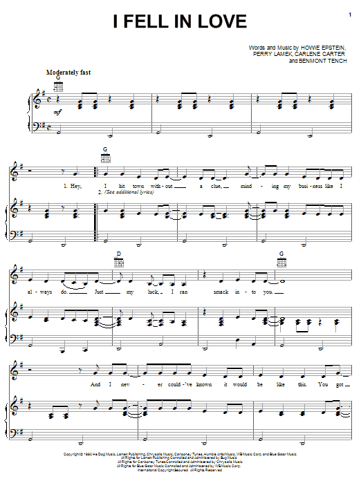 Carlene Carter I Fell In Love Sheet Music Notes & Chords for Piano, Vocal & Guitar (Right-Hand Melody) - Download or Print PDF