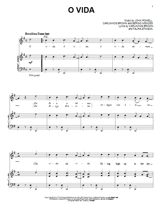 Carlinhos Brown and Nina de Freitas O Vida Sheet Music Notes & Chords for Piano, Vocal & Guitar (Right-Hand Melody) - Download or Print PDF