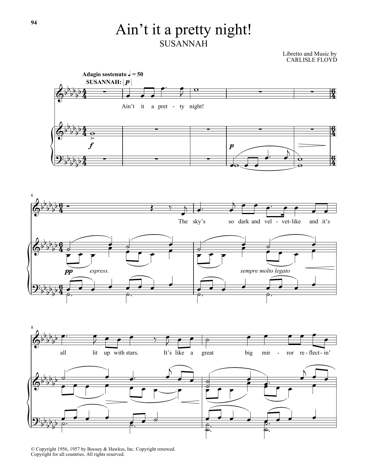 Carlisle Floyd Ain't It A Pretty Night! Sheet Music Notes & Chords for Piano & Vocal - Download or Print PDF