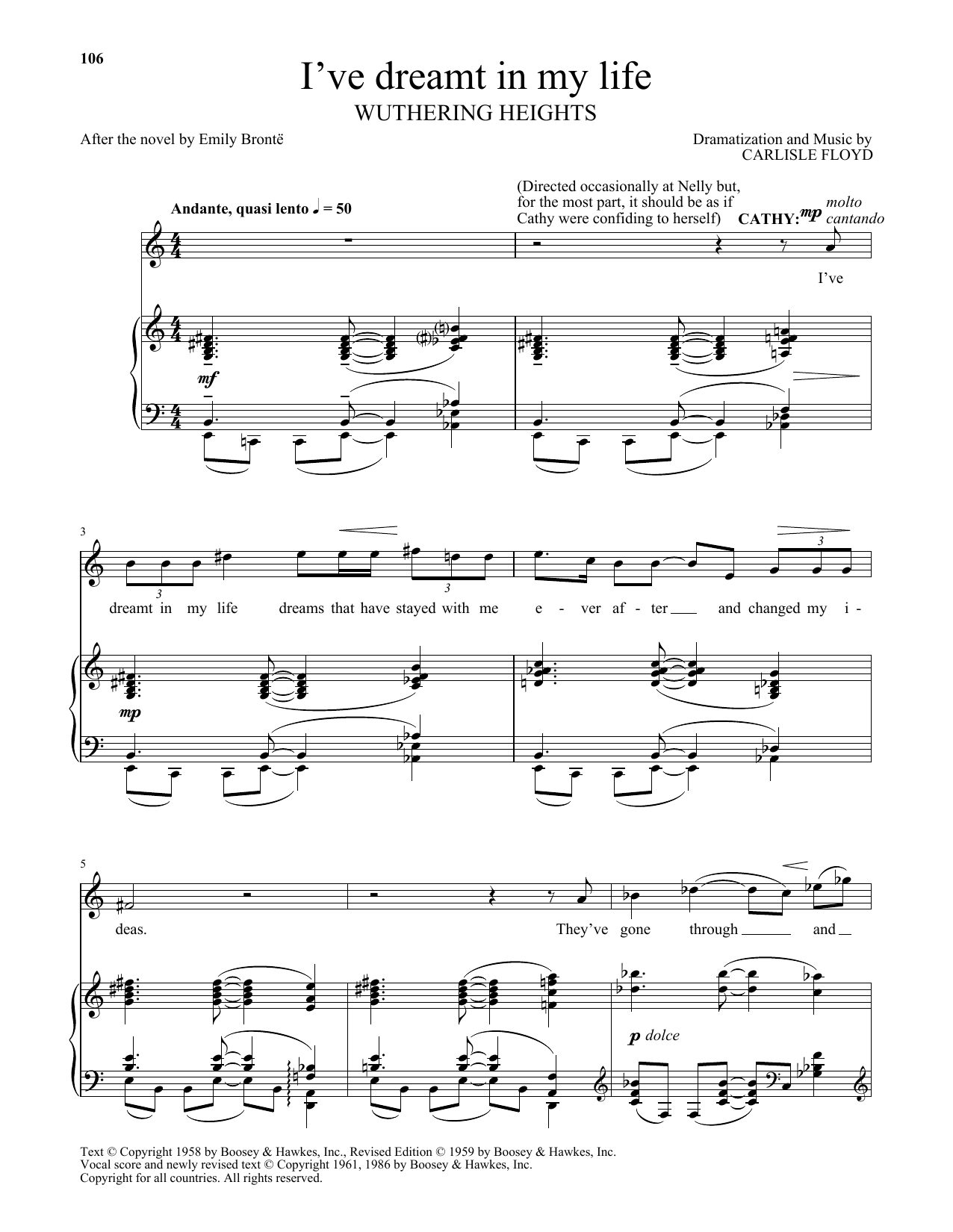 Carlisle Floyd I've dreamt in my life (from Wuthering Heights) Sheet Music Notes & Chords for Piano & Vocal - Download or Print PDF Carlisle Floyd I've dreamt in my life (from Wuthering Heights) Sheet Music Notes & Chords for Piano & Vocal - Download or Print PDF