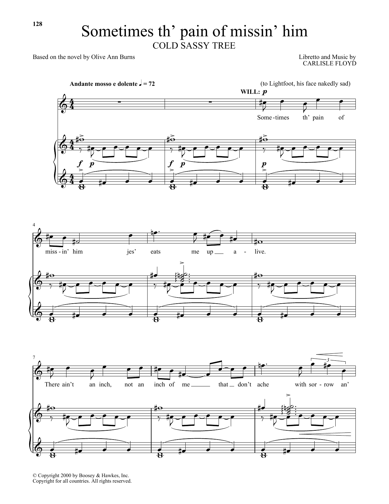 Carlisle Floyd Sometimes th' pain of missin' him (from Cold Sassy Tree) Sheet Music Notes & Chords for Piano & Vocal - Download or Print PDF