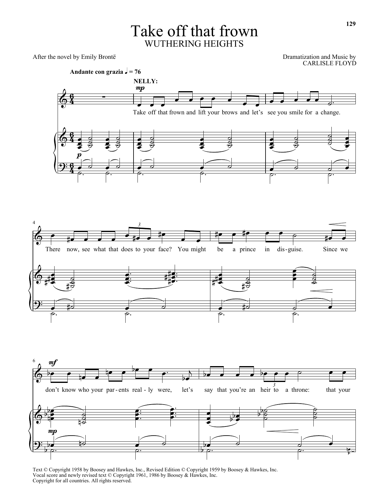Carlisle Floyd Take off that frown (from Wuthering Heights) Sheet Music Notes & Chords for Piano & Vocal - Download or Print PDF