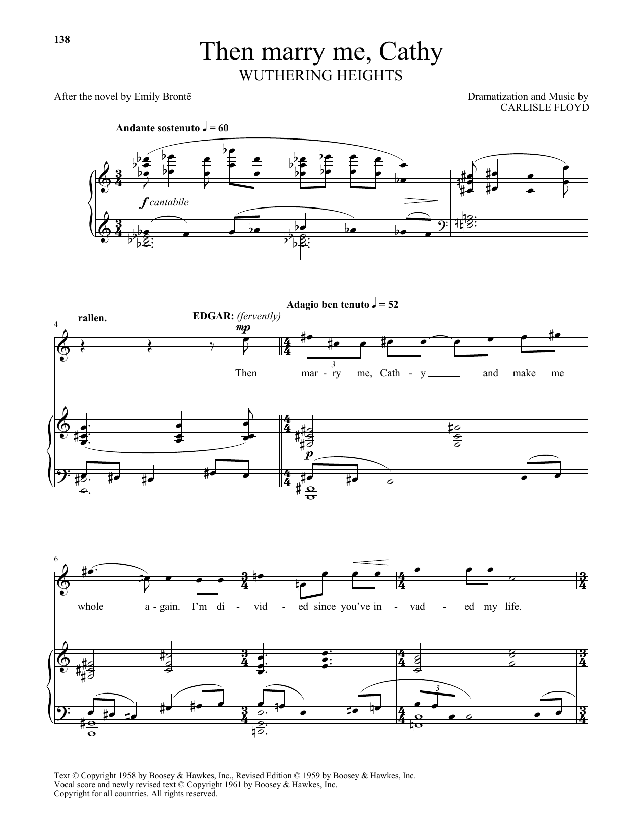 Carlisle Floyd Then Marry Me, Cathy Sheet Music Notes & Chords for Piano & Vocal - Download or Print PDF