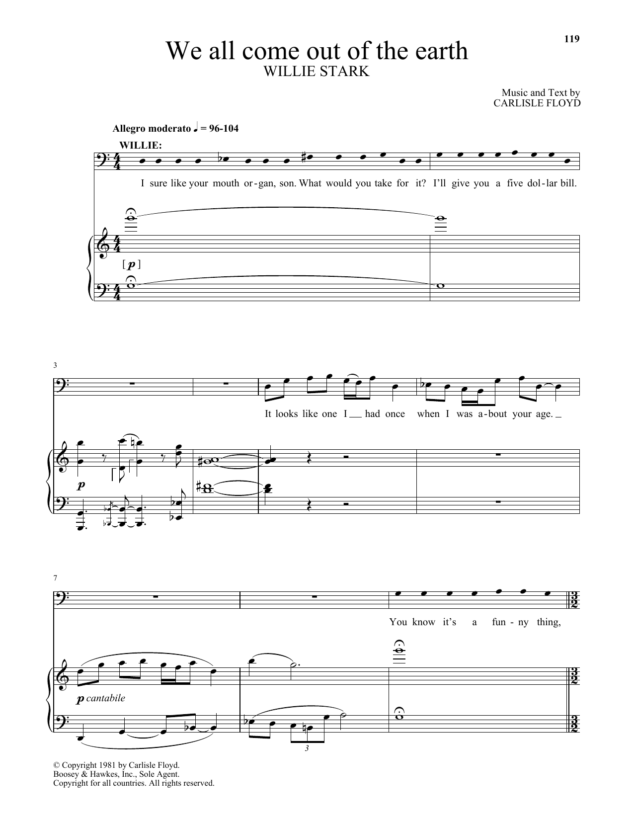 Carlisle Floyd We all come out of the earth (from Willie Stark) Sheet Music Notes & Chords for Piano & Vocal - Download or Print PDF