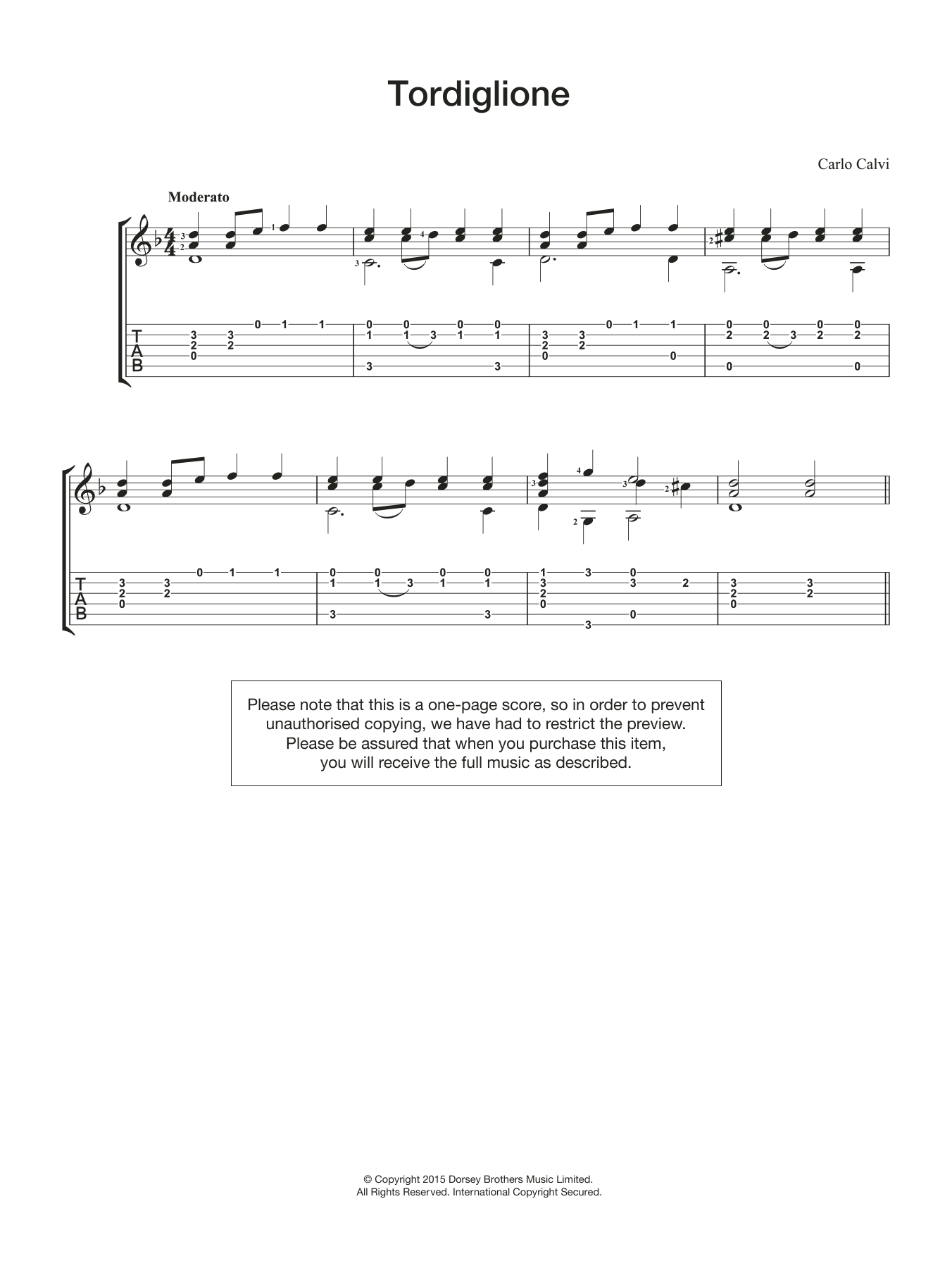Carlo Calvi Tordiglione Sheet Music Notes & Chords for Guitar - Download or Print PDF