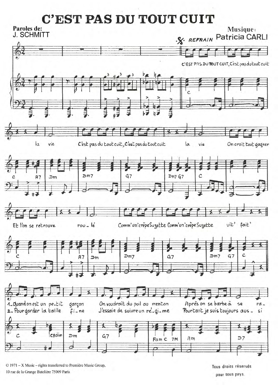 Carlos C'est Pas Du Tout Cuit Sheet Music Notes & Chords for Piano & Vocal - Download or Print PDF