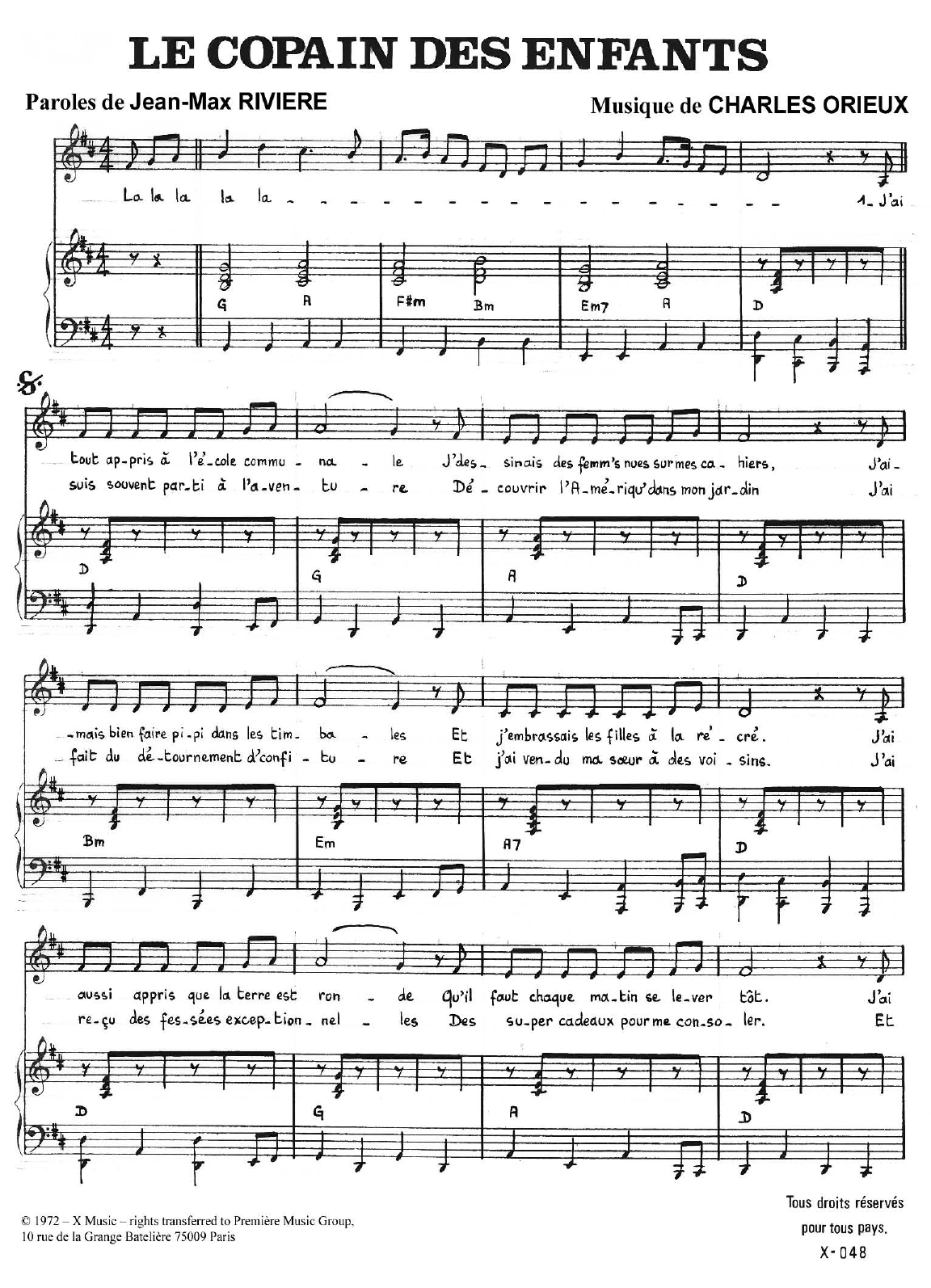 Carlos Le Copains Des Enfants Sheet Music Notes & Chords for Piano & Vocal - Download or Print PDF