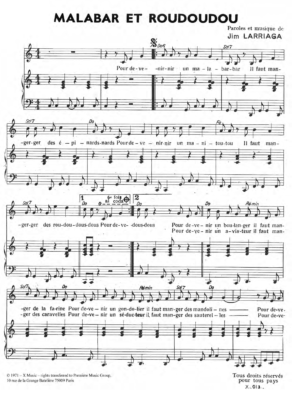 Carlos Malabar Et Roudoudous Sheet Music Notes & Chords for Piano & Vocal - Download or Print PDF