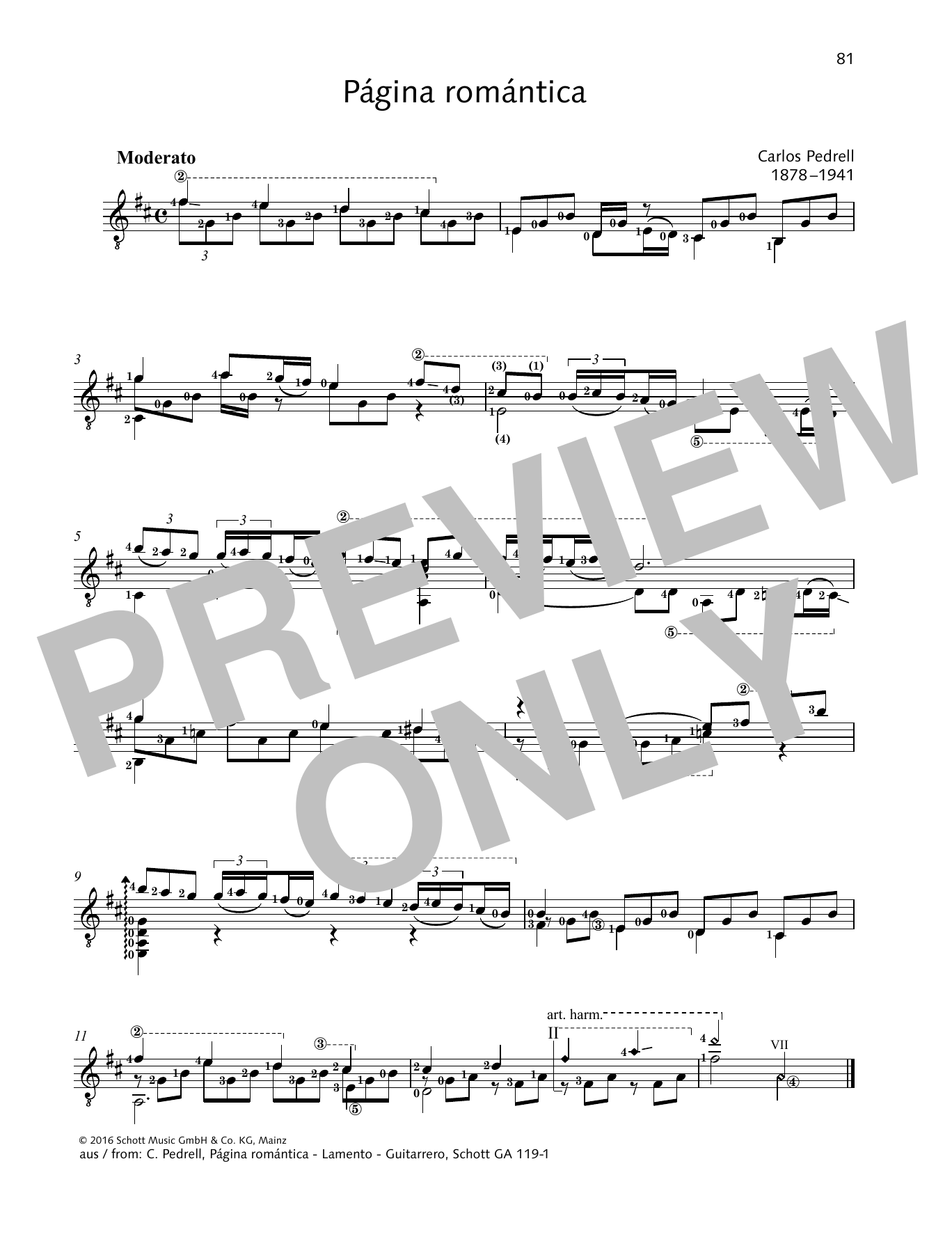 Carlos Pedrell Pagina romantica Sheet Music Notes & Chords for Solo Guitar - Download or Print PDF