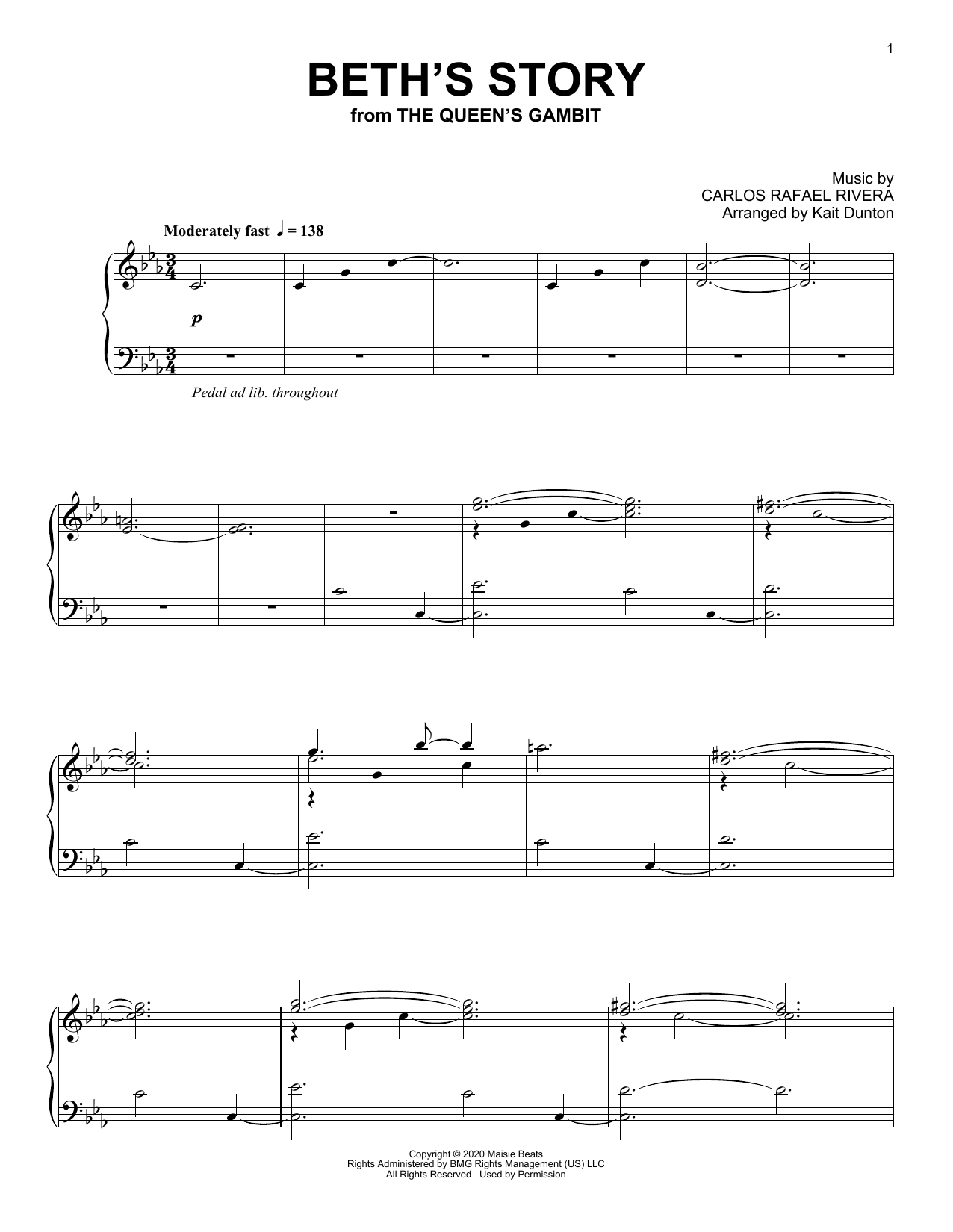 Carlos Rafael Rivera Beth's Story (from The Queen's Gambit) Sheet Music Notes & Chords for Piano Solo - Download or Print PDF