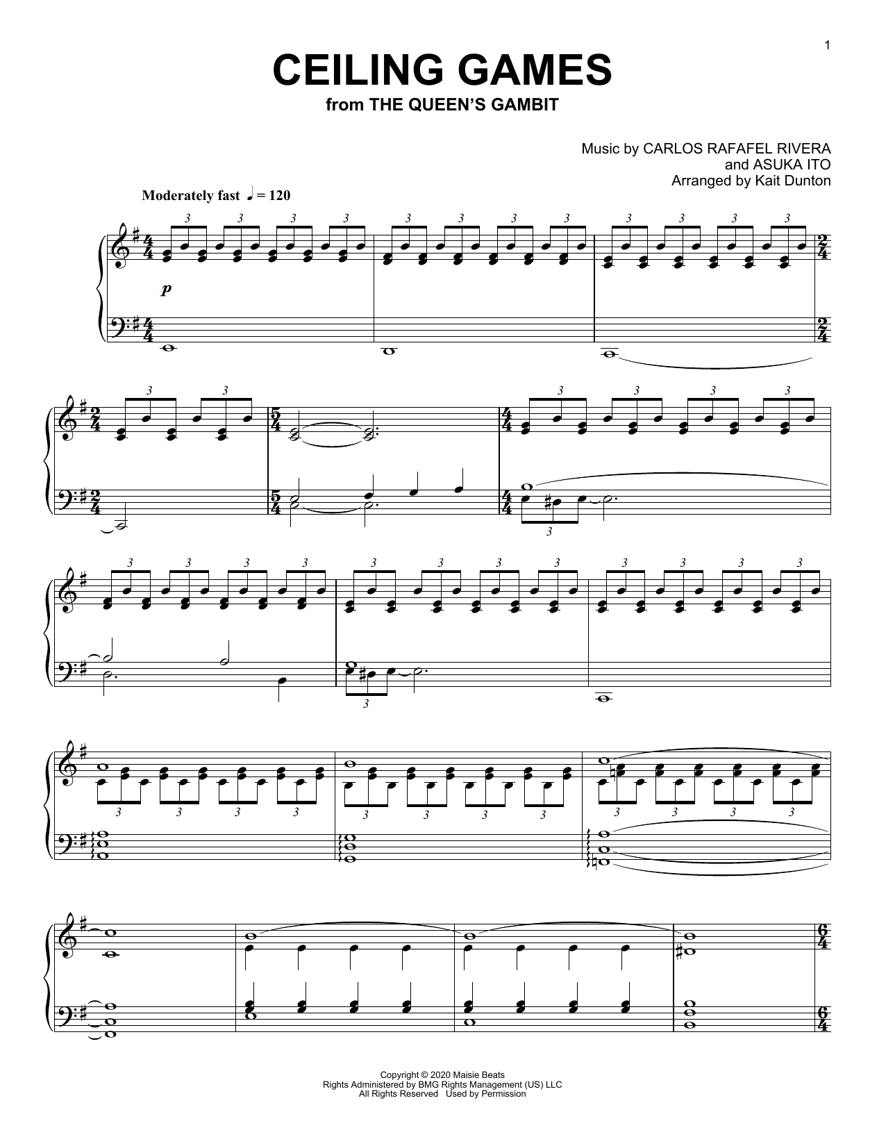 Carlos Rafael Rivera Ceiling Games (from The Queen's Gambit) Sheet Music Notes & Chords for Piano Solo - Download or Print PDF