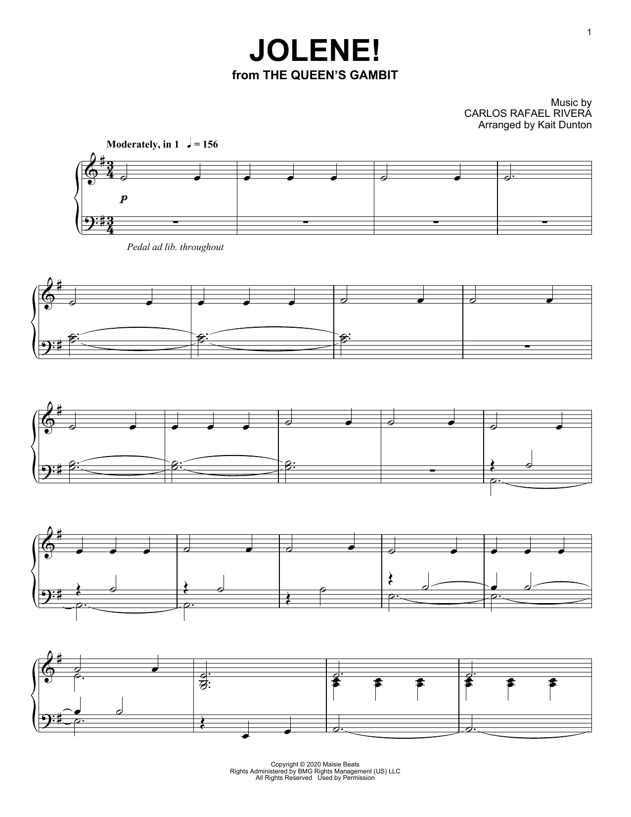 Carlos Rafael Rivera Jolene! (from The Queen's Gambit) Sheet Music Notes & Chords for Piano Solo - Download or Print PDF